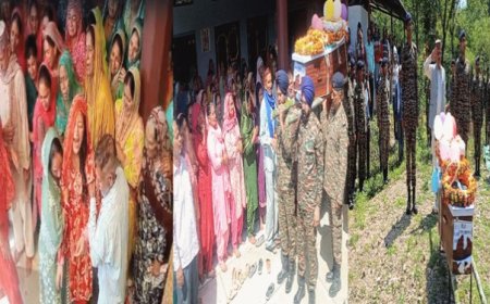 जवान अभिषेक का सैन्य सम्मान के साथ अंतिम संस्कार, पत्नी ने लाल जोड़े में दी अंतिम विदाई