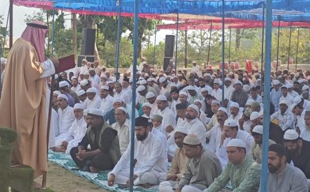 मुस्लिम समुदाय के लोगों ने ईदगाह में अदा की ईद की नमाज, मौलाना अब्दुल रऊफ ने अदा करवाई ईद की नमाज़