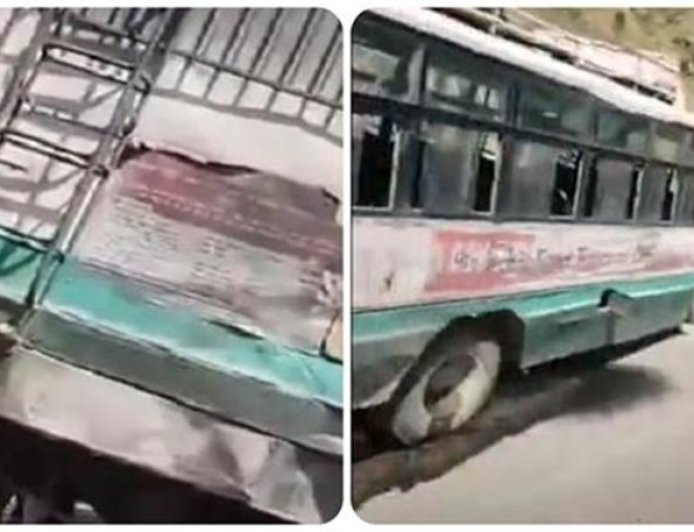 चंबा से दुलारा की ओर जा रही HRTC बस का अचानक फटा टायर, चालक की सूझबूझ से बची सवारियों की जान