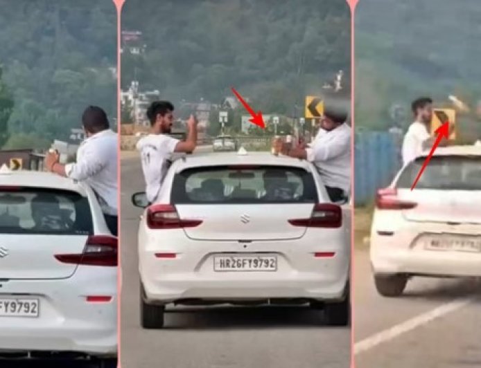 हिमाचल में पर्यटकों ने चलती कार से बाहर लटक कर पी बीयर, खुले में ही फेंक दिया कैन