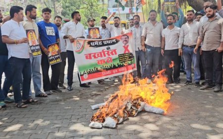 NEET पेपर लीक मामले का विरोध लगातार जारी,  केंद्रीय शिक्षा मंत्री धर्मेंद्र प्रधान का फूंका पुतला