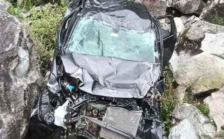 रामपुर के जोगणी में खाई में गिरी कार, चालक की मौत, चार गंभीर घायल