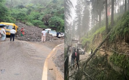 शिमला में भारी बारिश, मलबे में दबीं गाड़ियां