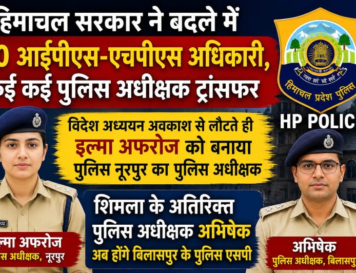 हिमाचल में 10 आईपीएस-एचपीएस अधिकारियों के तबादले, कई एसपी भी बदले