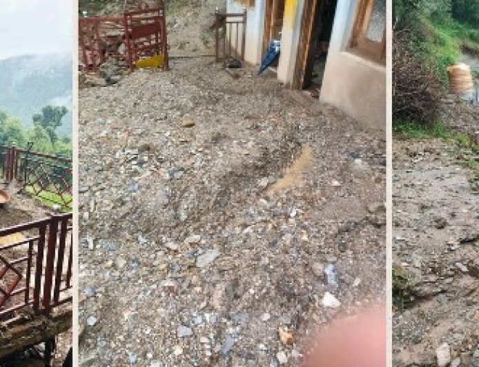 चंबा के सलूणी में घरों में घुसा मलबा, पंगोला नाला के पास चंबा-तीसा मार्ग बंद