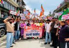 शिलाई में भाजपा का सरकार के खिलाफ जोरदार प्रदर्शन, बंद संस्थानों की बहाली की उठाई मांग