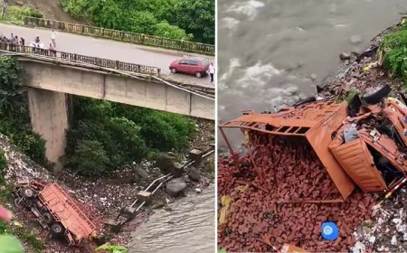 बिनवा पुल पर बड़ा हादसा, रेलिंग तोड़ खड्ड में गिरा ईंटों से भरा कैंटर