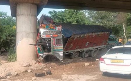 पुल के पिलर से टकराया सरिया लदा ट्रक, चालक की मौके पर मौत