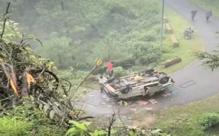 माहूंनाग में अनियंत्रित होकर सड़क पर पलटी कार, एक की मौत, दो गंभीर घायल