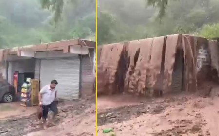 भारी मलबे के बीच फंसने से बचा दुकानदार, कुछ सेकंड की देरी बन सकती थी अनहोनी का कारण
