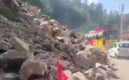 ढली के पास भूस्खलन से हड़कंप, पहाड़ी से पत्थर गिरने का खतरा बरकरार